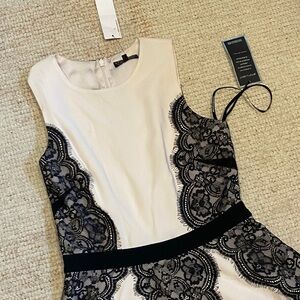 Chic Sleeveless Dress with Black Lace Accents